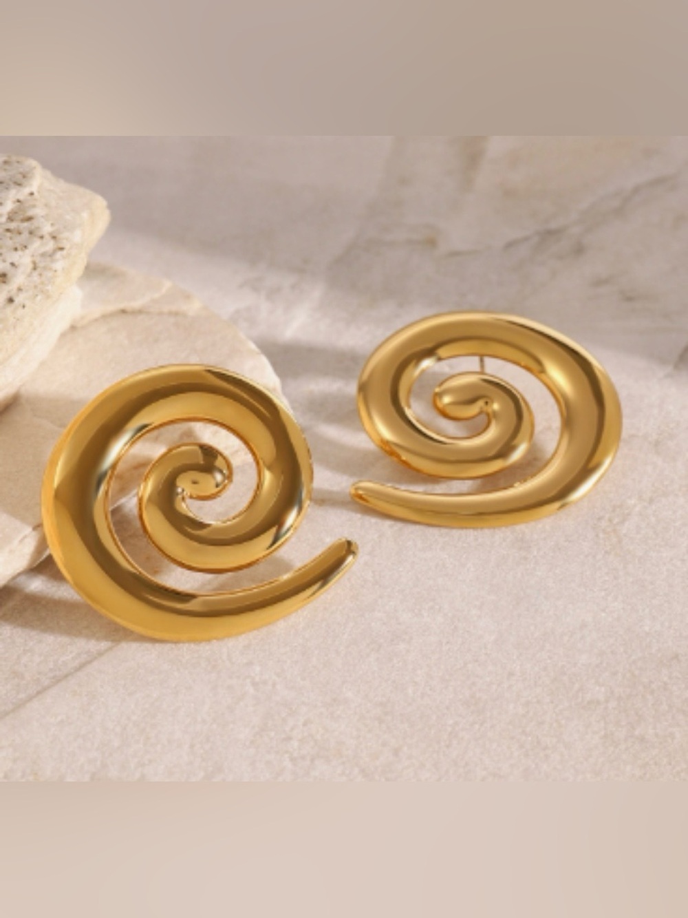 Gold Spiral Statement Earrings - Elegant Swirl Design
